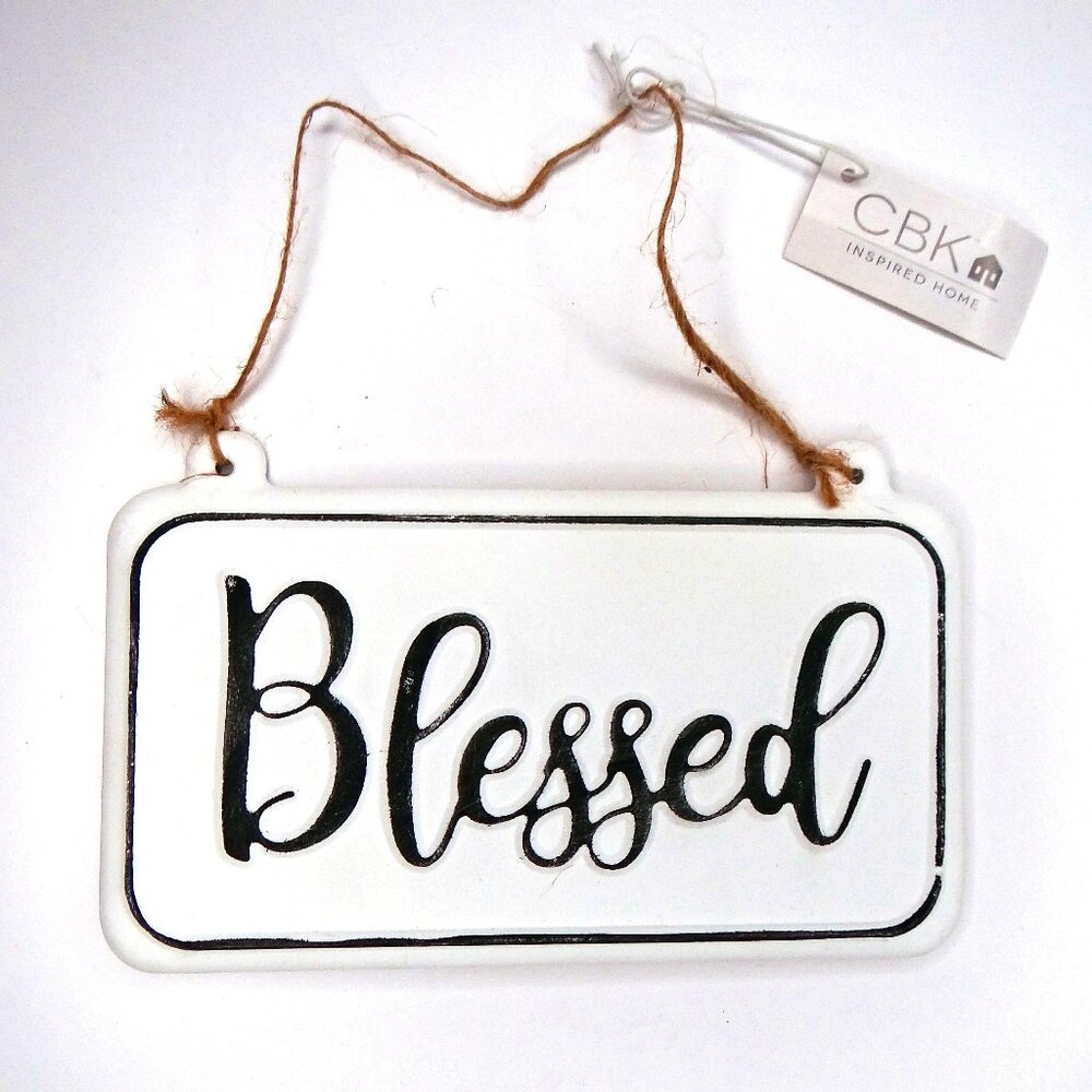 Ganz BLESSED Hanging Sign Rustic Farmhouse Black & White NWT
